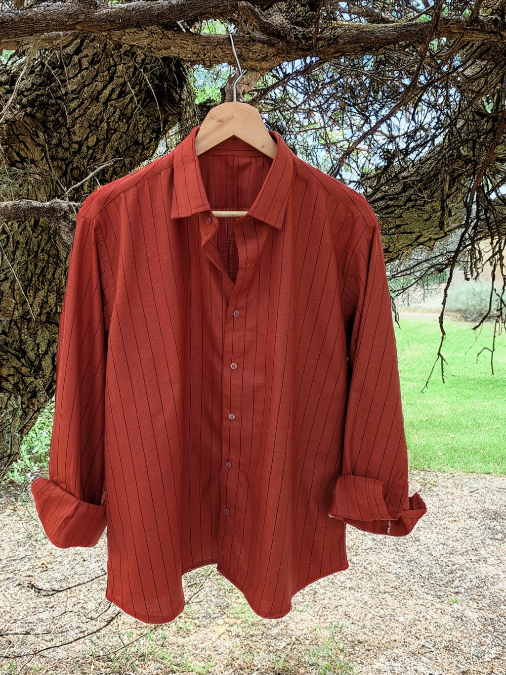 Classic Rust Brown Striped Shirt