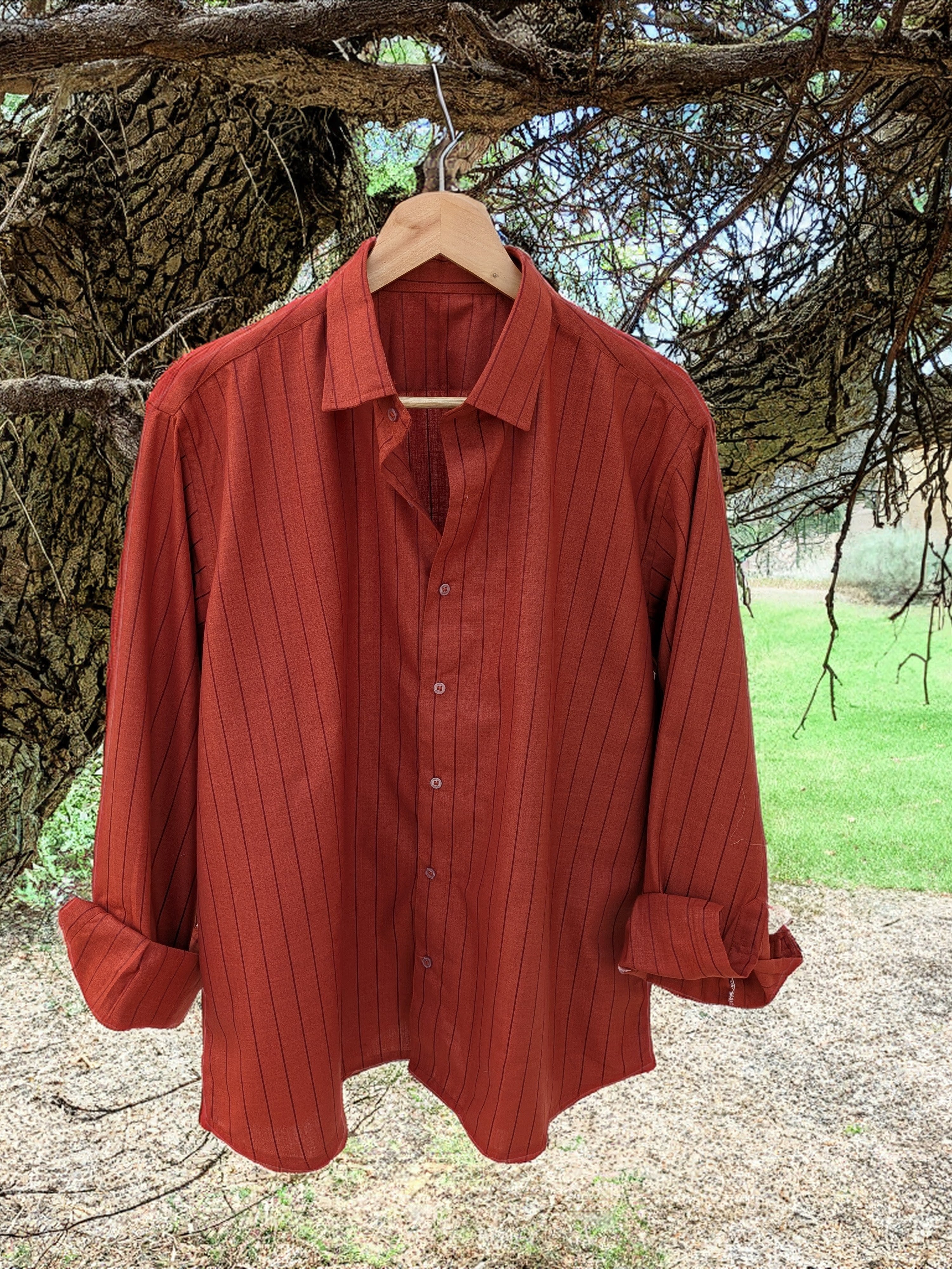 Classic Rust Brown Striped Shirt