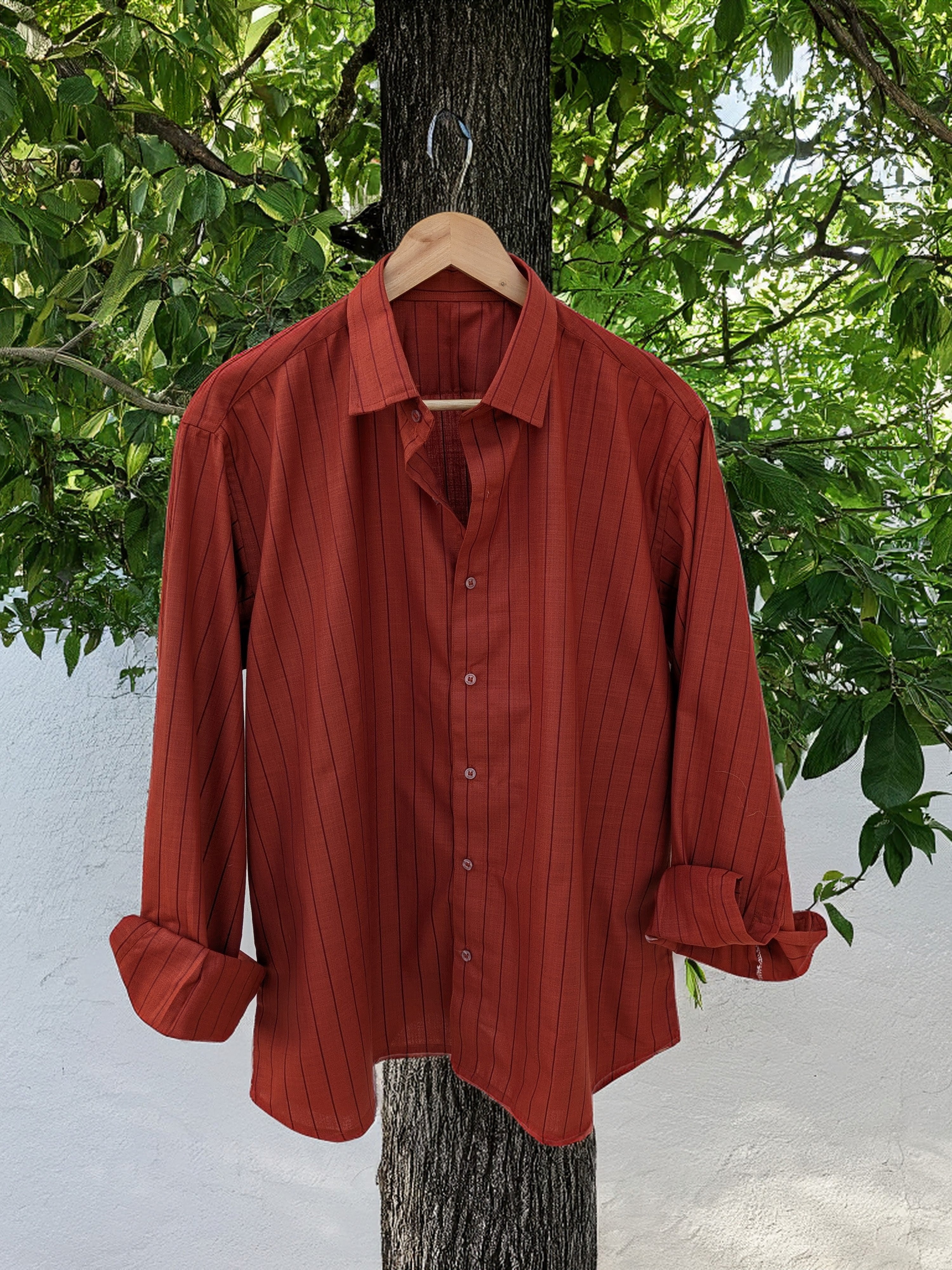 Classic Rust Brown Striped Shirt